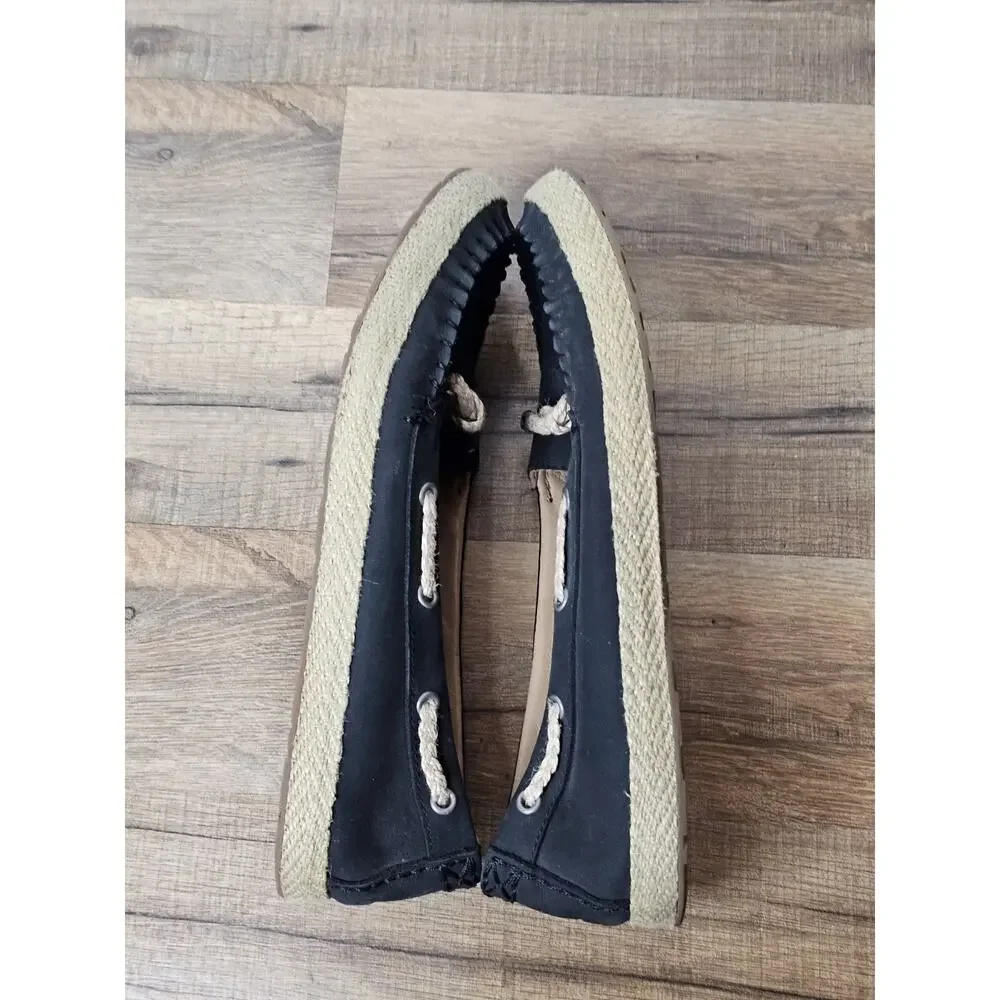 Ugg Australia Women's Black Chivon Leather Moccasin Flat Shoes 8.5 Nautical